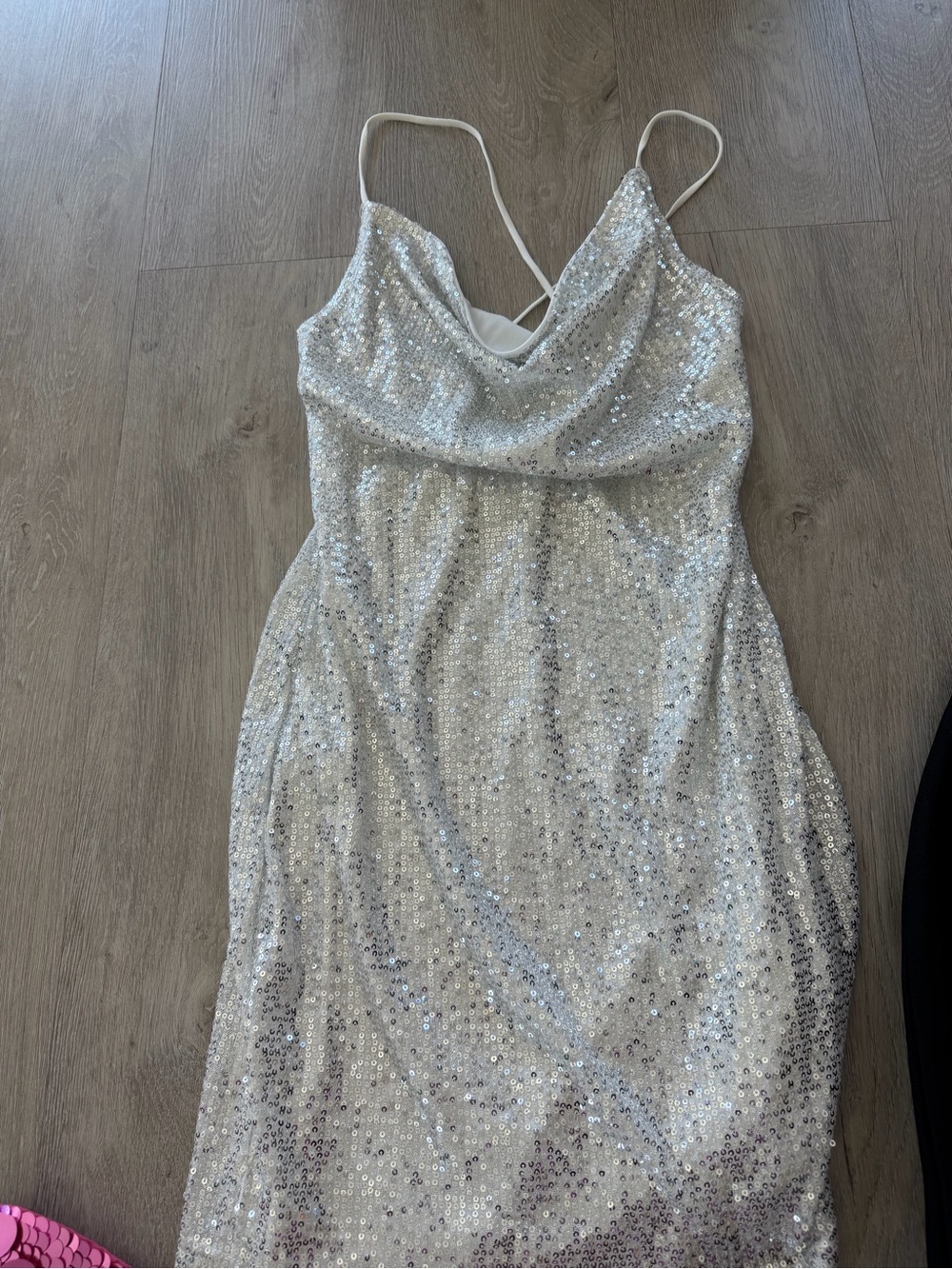 Silver Sequin Cowl Neck Mini Dress | Open Back